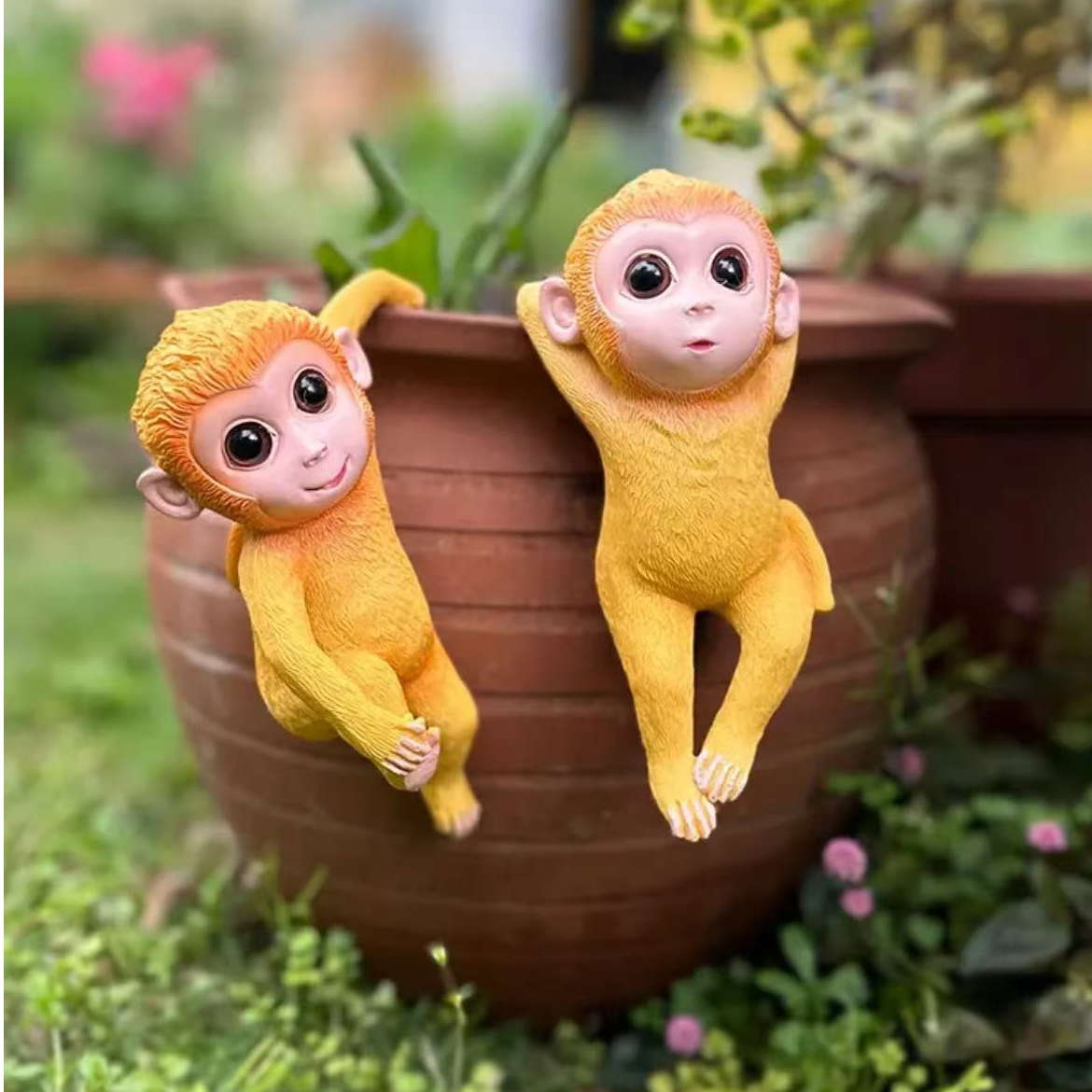 猴子挂盆摆件树脂工艺品材质庭院阳台装饰品花园杂货露台造景布置