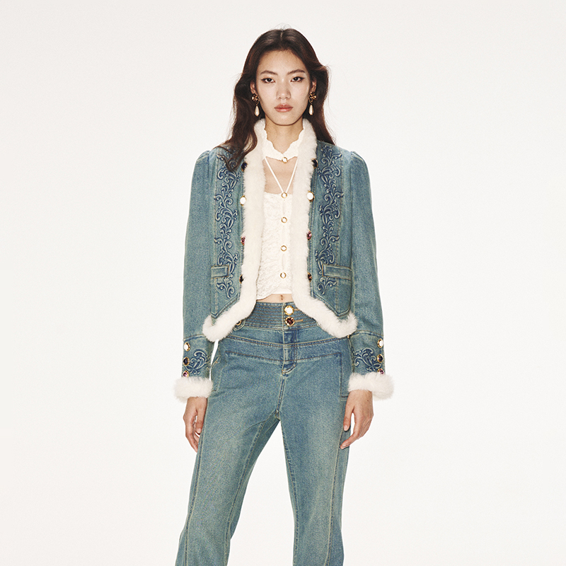 【嘉尔专属】LE FAME/拉飞姆立体拉花游牧牛仔外套