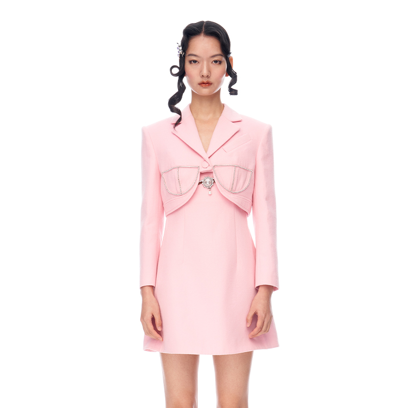 【大橘专属】LE FAME/拉飞姆 钻链装饰修身套装礼服裙R126