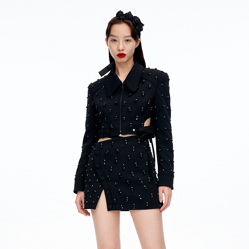 LE FAME/拉飞姆秋季新款菱格间线钉珠华丽夹克外套