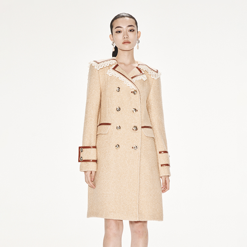 【若谷大大】LE FAME/拉飞姆精致花边领学院风H型咖色大衣Y012