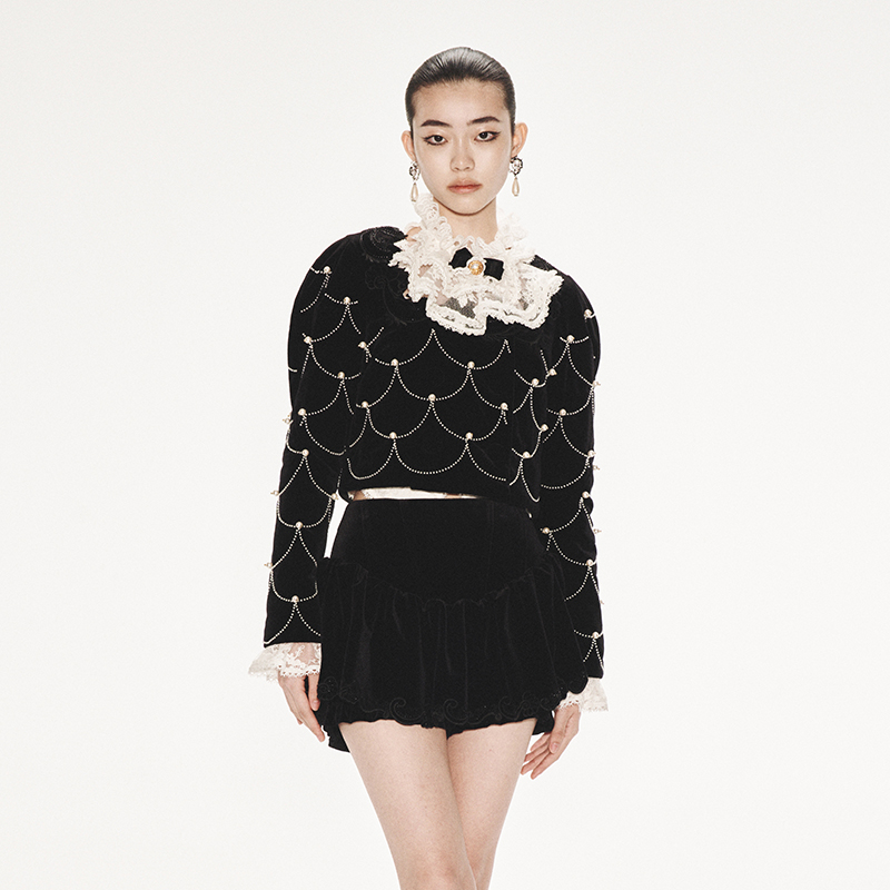 【若谷大大】LE FAME/拉飞姆经典摩登珍珠绗短款棉外套C041