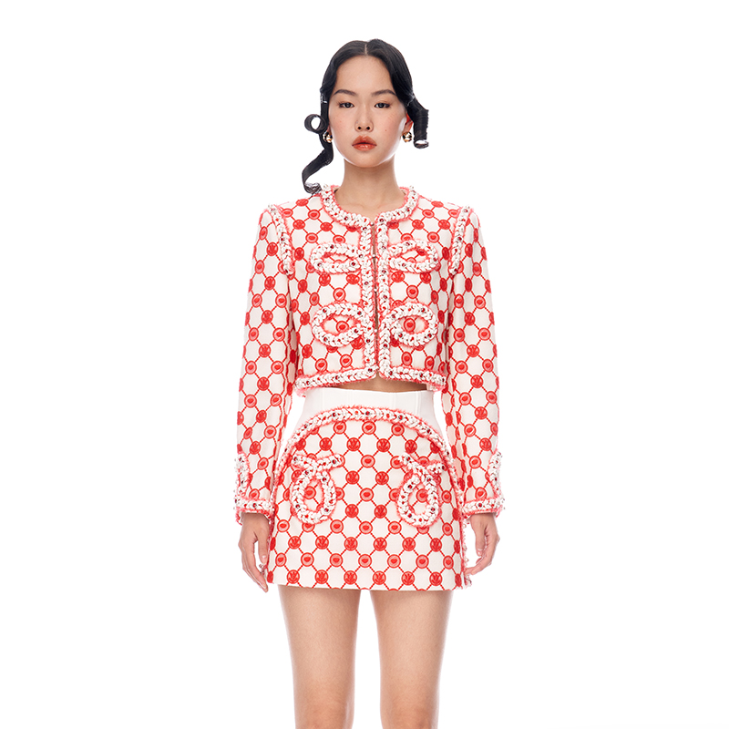 【陈大可专属】LE FAME/拉飞姆中式蕾丝绣花钉珠织带圆领短外套R151