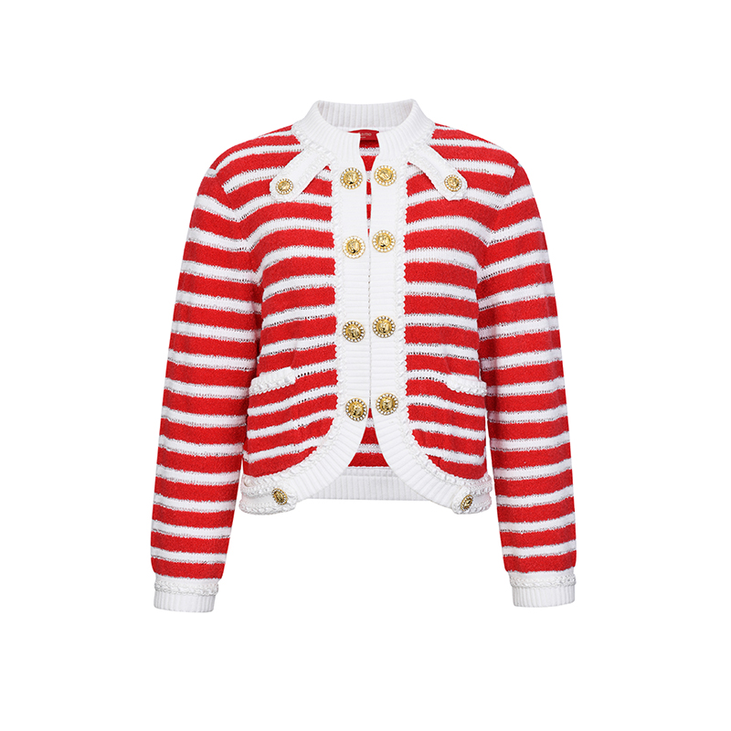 【陈大可专属】LEFAME 拉飞姆条纹针织开衫时尚长袖撞色经典R066