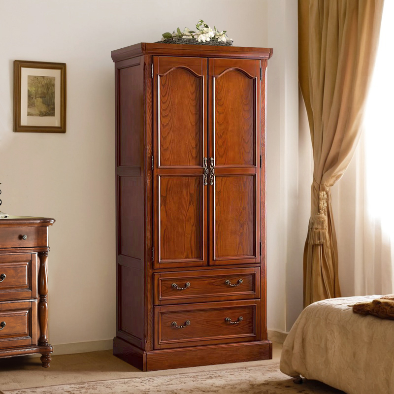 美式实木衣柜家用 欧式小型卧室柜子单门双门挂衣柜大衣橱储物柜