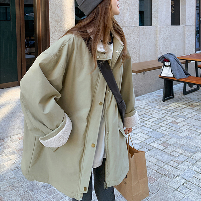 冬季加绒工装派克外套女中长款韩版宽松休闲外套2024秋冬新款时尚