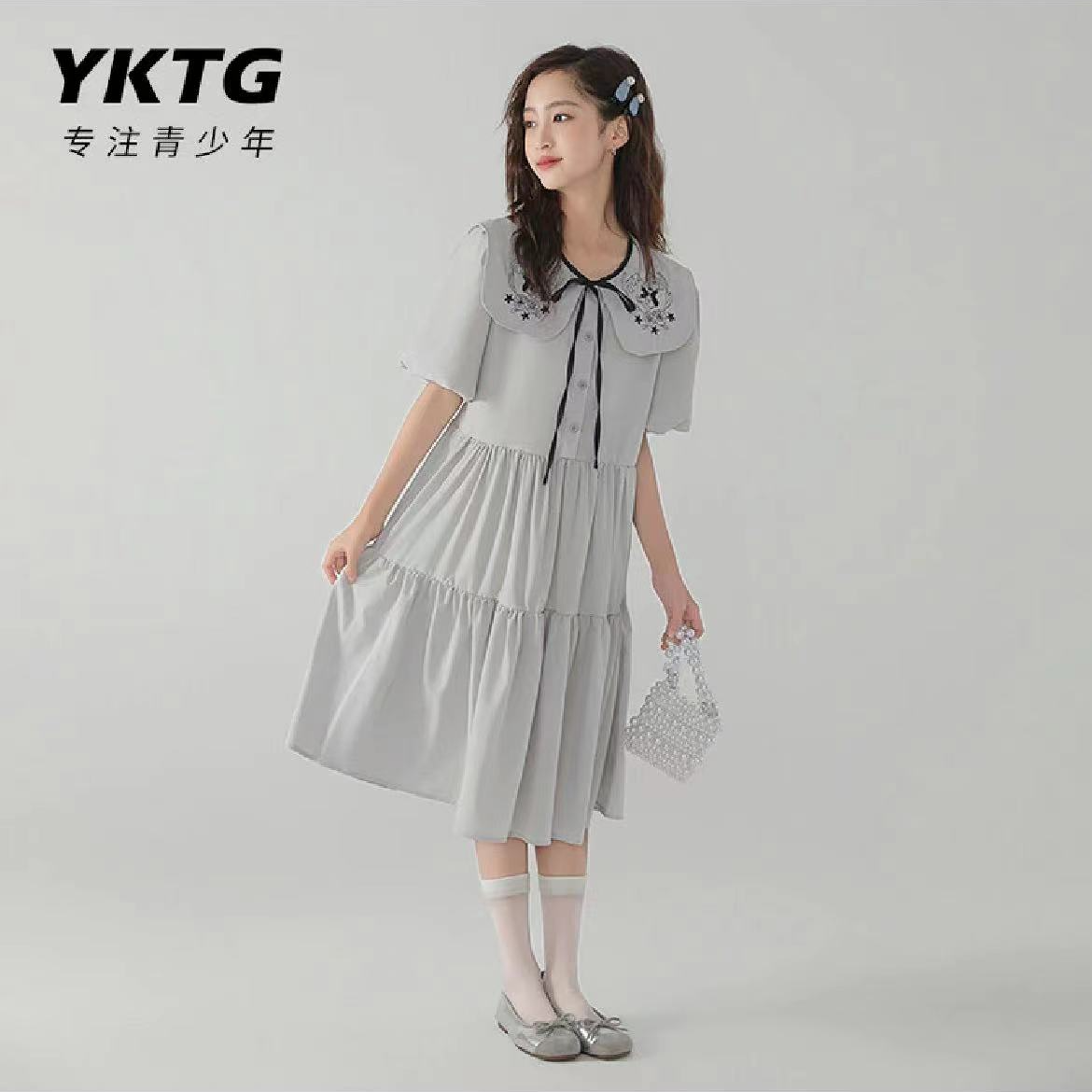 405218《预》玲姐精选韩版女童时尚气质休闲洋气夏季日常刺绣泡泡裙