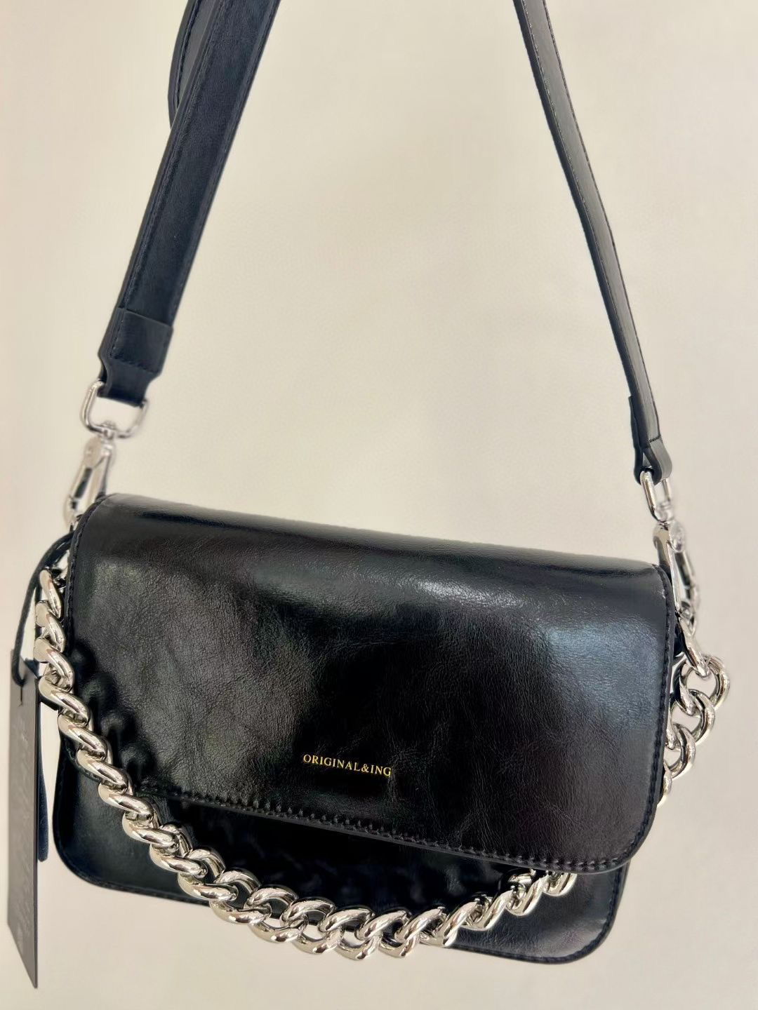 【饰菲时尚】牛蜡皮多层时尚休闲百搭软牛皮斜挎包