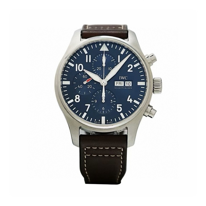 99新 IWC/万国 万国飞行员IW377714/三眼计时蓝盘43MM自动机械表