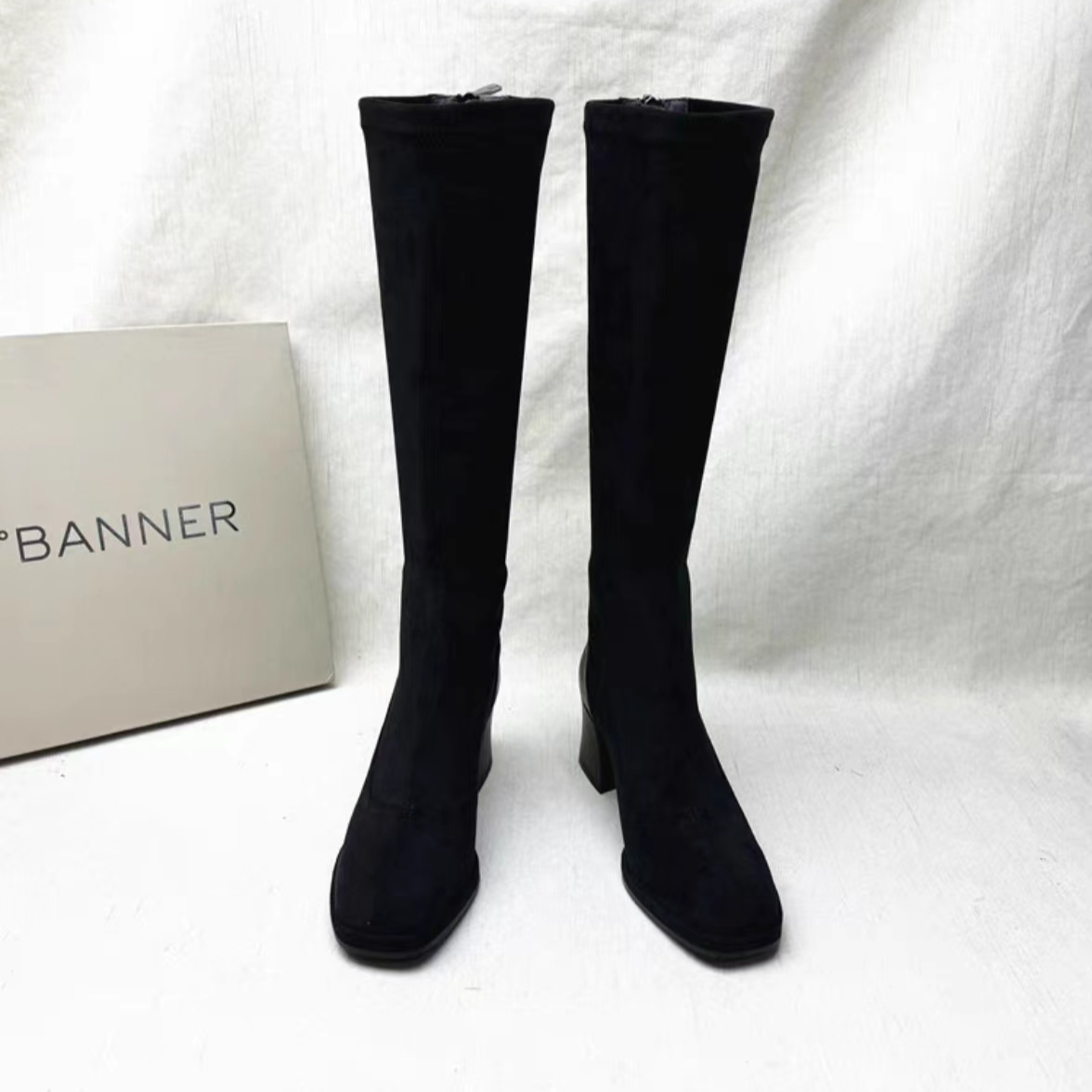 2024年新款时装靴时尚百搭高跟秋冬长筒弹力靴瘦瘦靴粗跟女士骑士