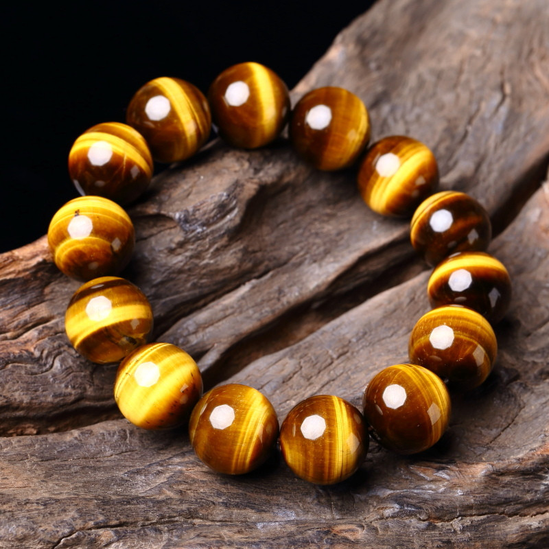 民族风天然黄虎眼石手链单圈男士木变石虎睛石手串女士情侣