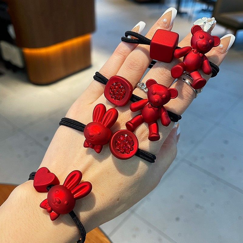 中国红新年发圈女本命年可爱兔子少女头绳