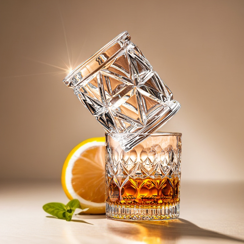威士忌酒杯家用轻奢水晶玻璃洋酒杯创意网红风八角啤酒杯酒吧套装