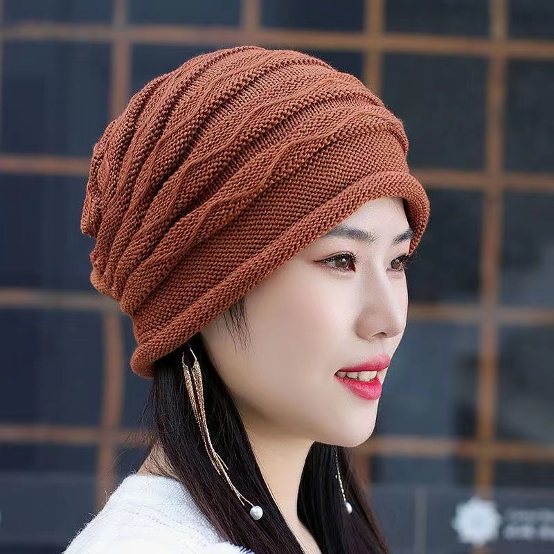 2023年女镂空宽松包头帽春秋季单层毛线针织帽休闲百搭套头编织帽