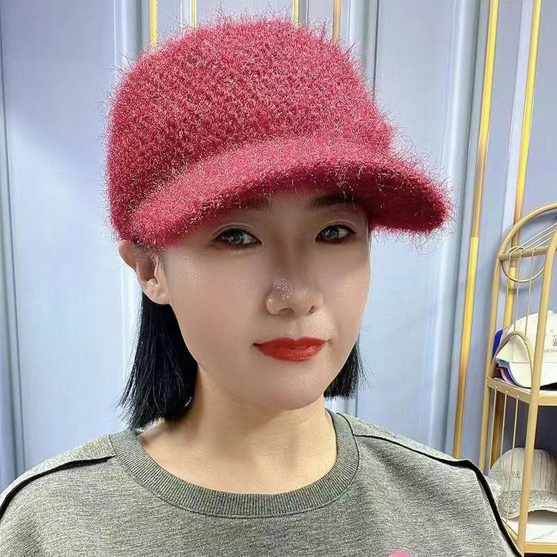 秋冬季新款女士休闲纯色百搭潮流针织鸭舌空顶帽时尚保暖毛线帽