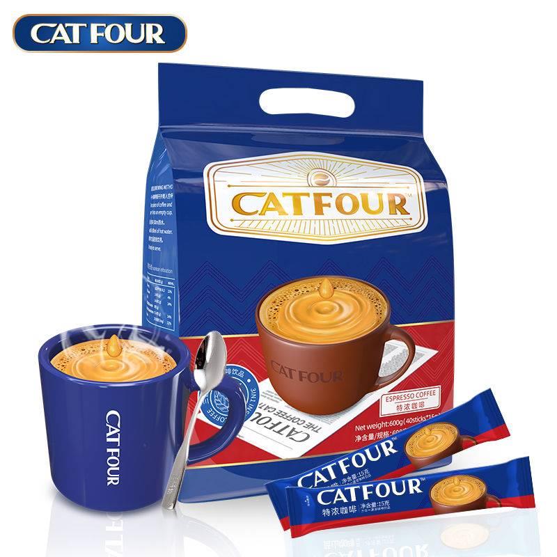 特浓咖啡40条 Catfour特浓咖啡提神醒脑熬夜三合一速溶咖啡速溶粉