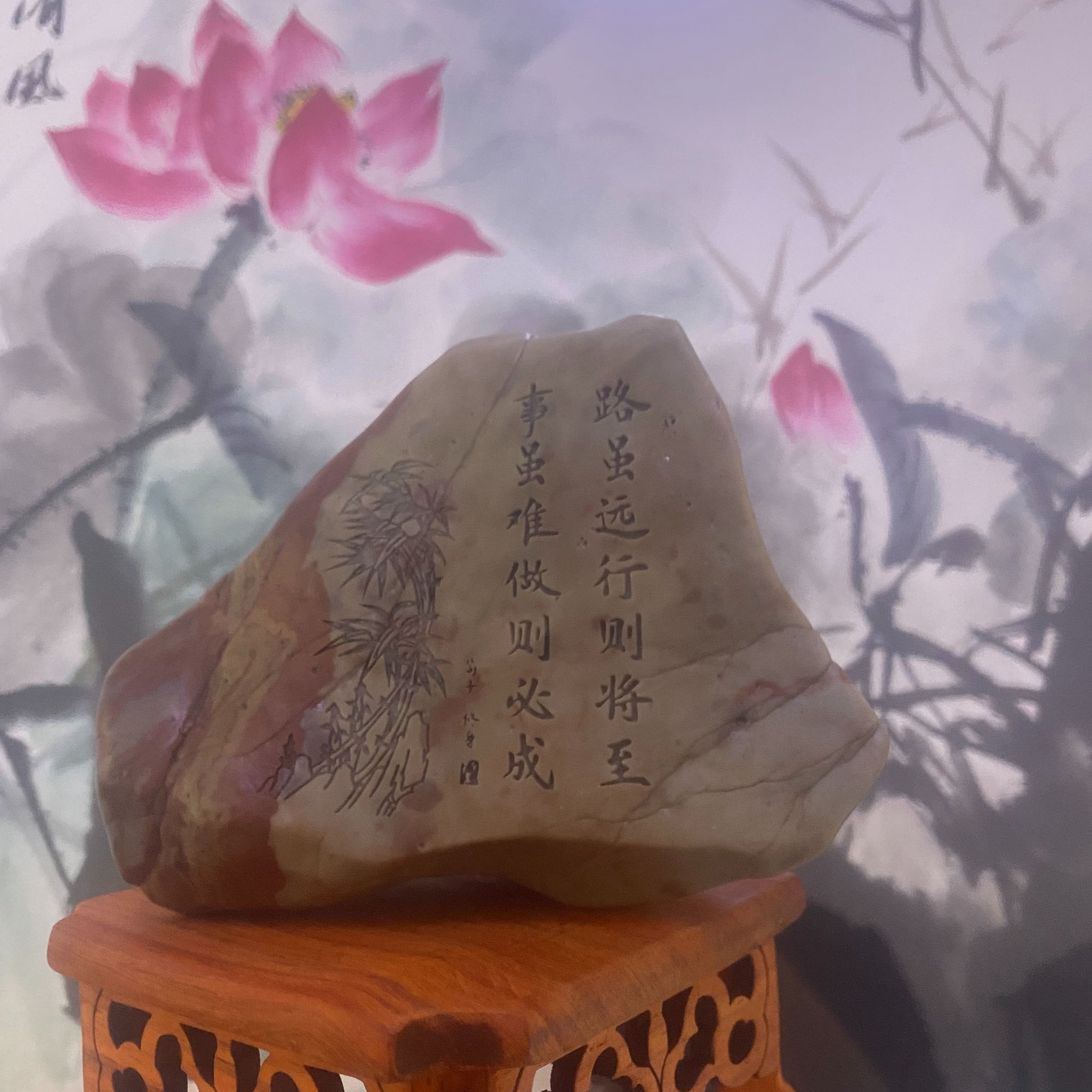 普陀山石摆件天然原石雕刻精美全手工陶瓷茶道鱼缸摆件茶茶宠摆件