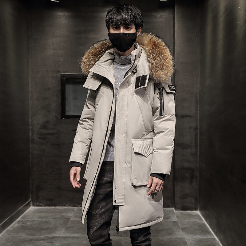 波司登中长款羽绒服男冬装新款青年潮流派克服外套保暖毛领白鸭绒