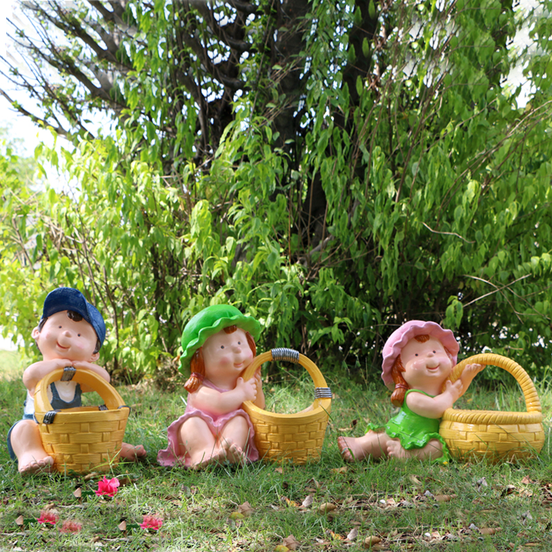 卡通男孩女孩花缸户外氧化镁雕塑摆件园林景观花盆小区公园装饰