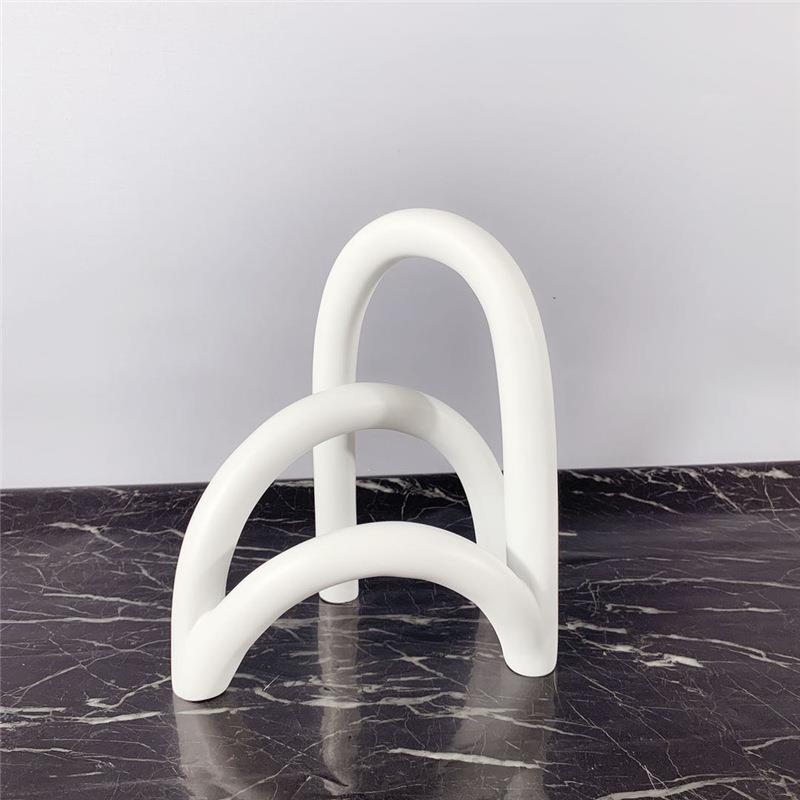 简约现代家居透白色树脂拱形屏风摆件客厅玄关电视柜书房饰品