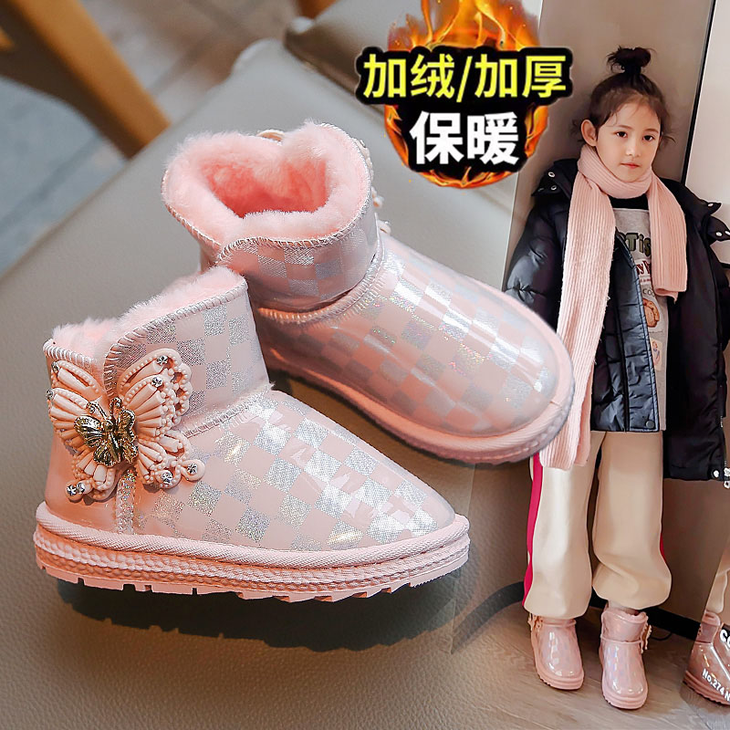 回力瑞女童雪地靴2023冬季新款加绒女孩棉靴子保暖冬鞋儿童雪地棉