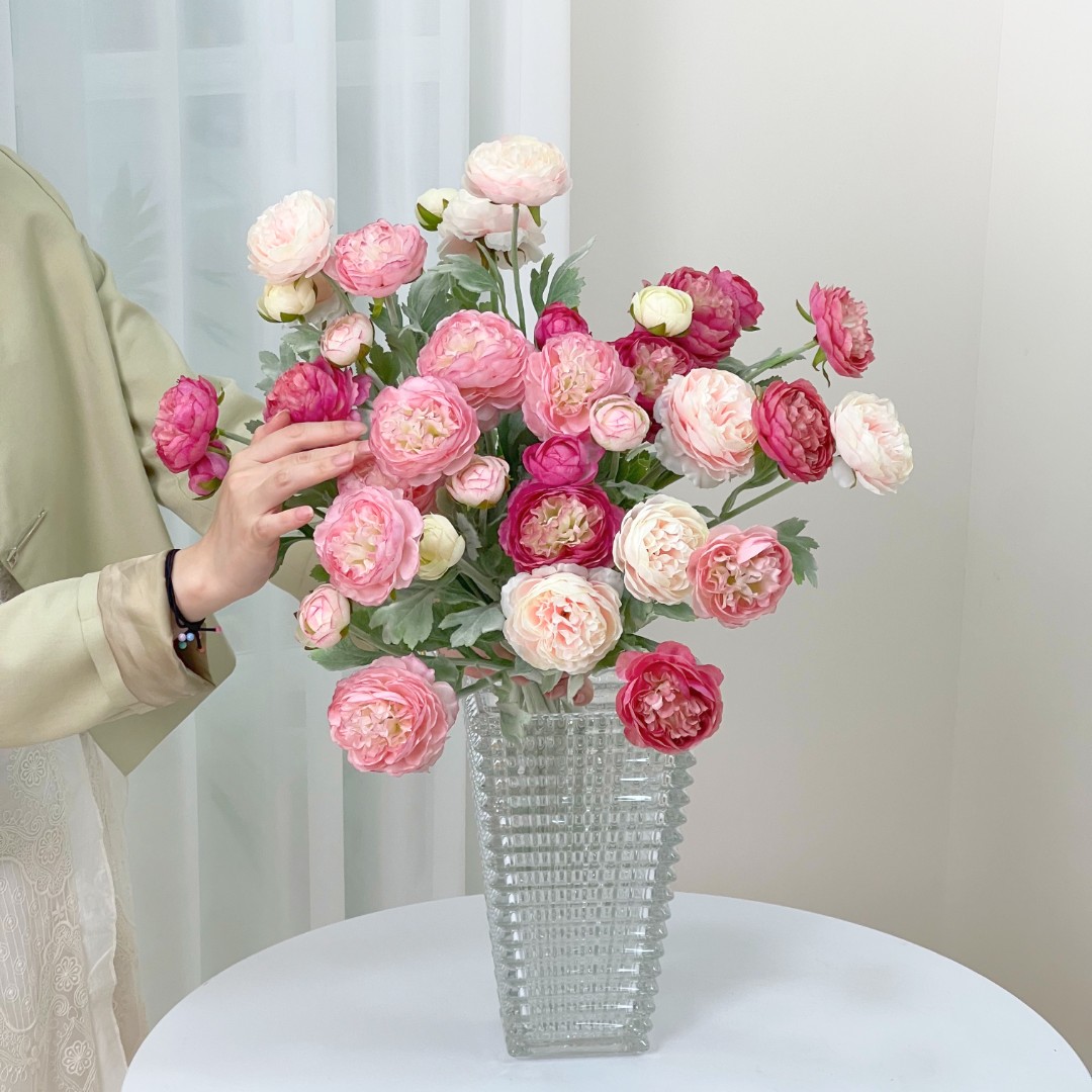 千姿露莲仿真花3头绢花室内客厅餐桌假花软装牡丹插花高级感逼真