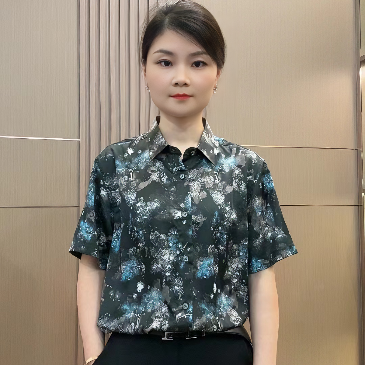 【蒲公英花】夏季男士翻领薄款印花桑蚕丝商务休闲透气吸汗百搭衬衫