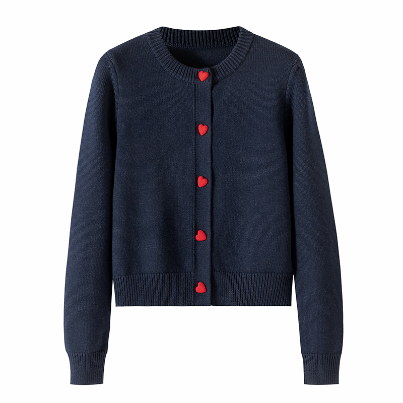 秋冬纽扣女士毛针织衫休闲开衫纯色长袖圆领毛衣-7888