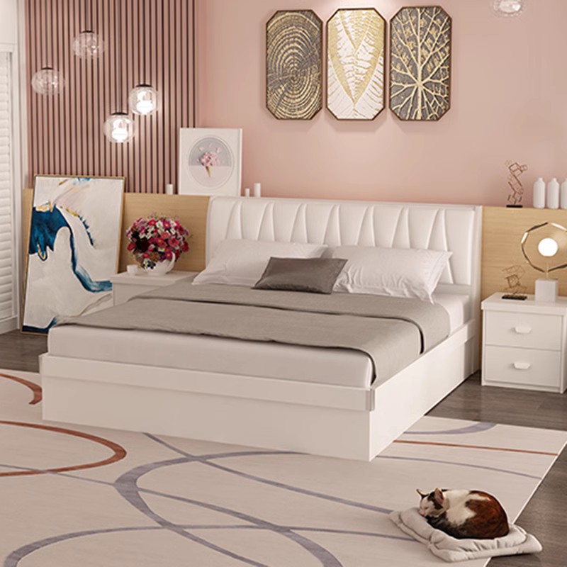 现代简约板式双人床现代简约板式婚床软包1.5米1.8m主卧ins