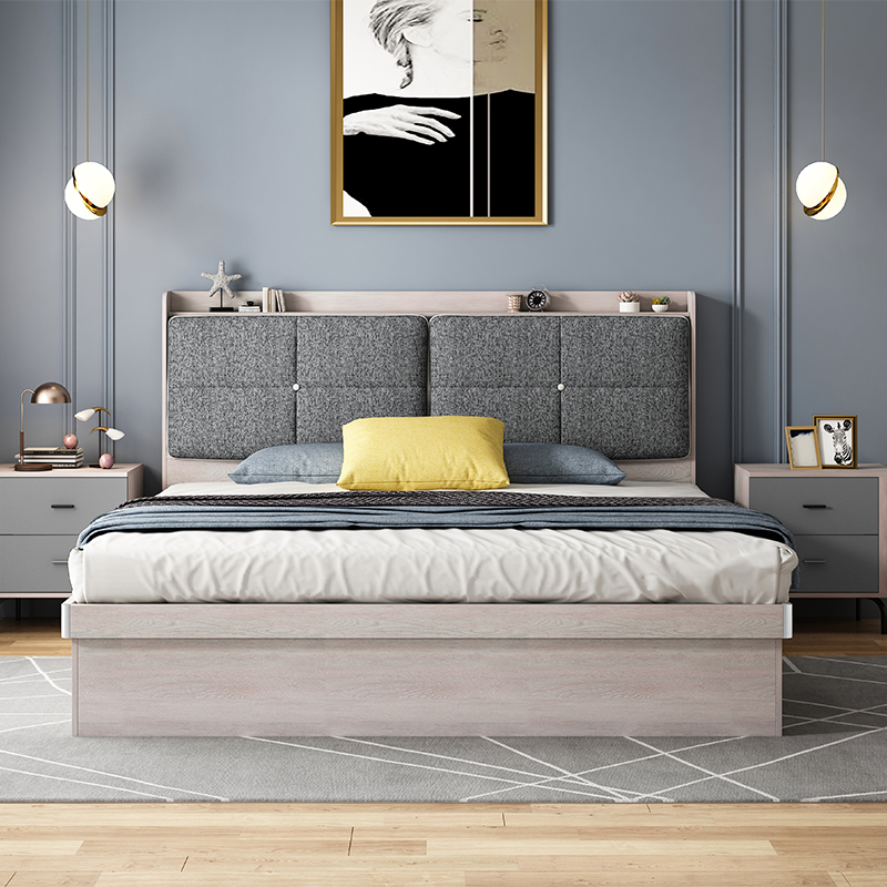 北欧气动高箱储物床1.8米小户型现代简约双人床1.5m主次卧板式床