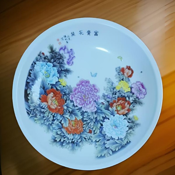 釉上彩富贵花开瓷盘 景德镇手工手绘陶瓷