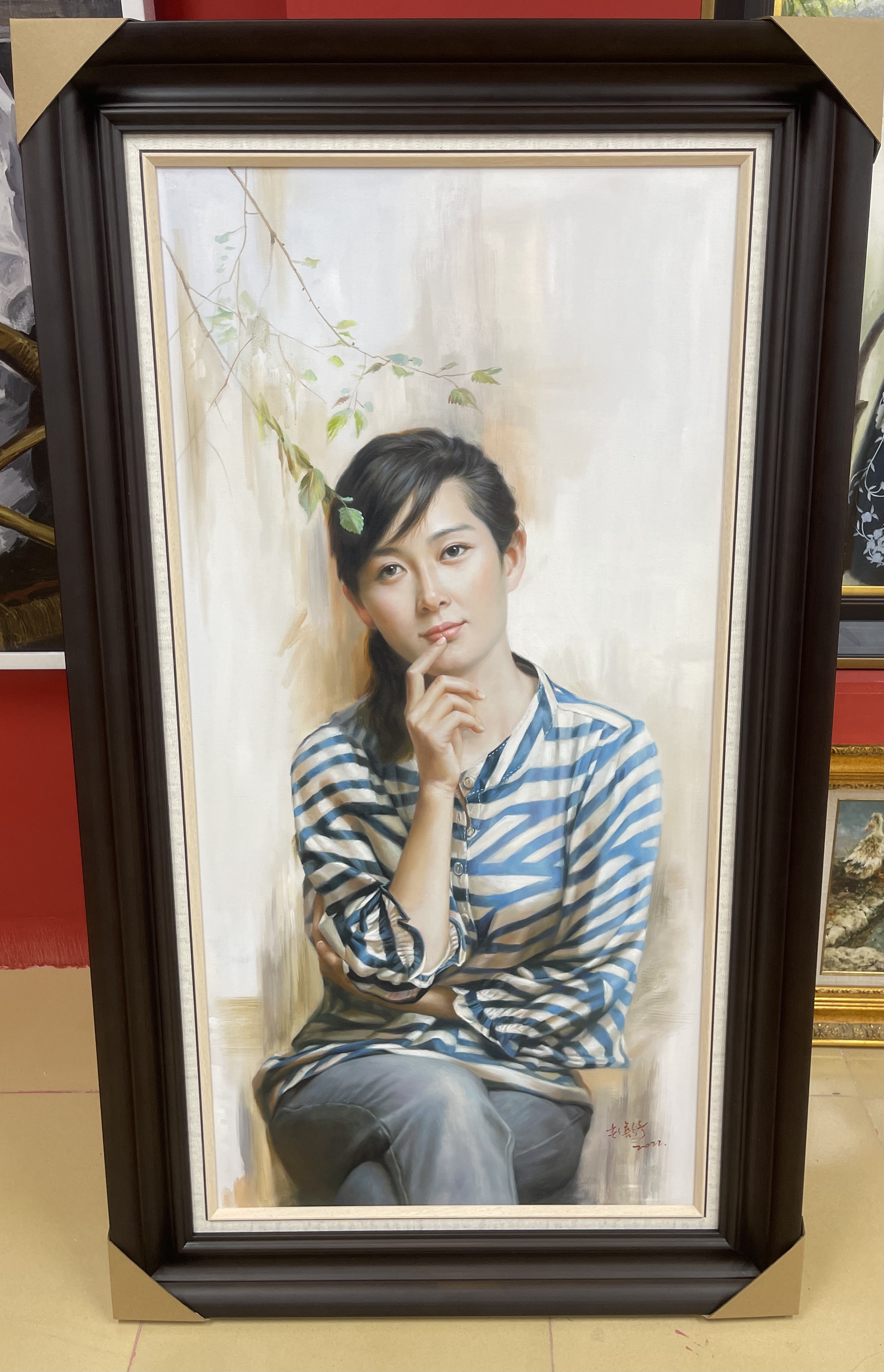 艺昕艺术/朝鲜油画/青涩年华系列/尺寸：60X120CM 人物手绘单幅