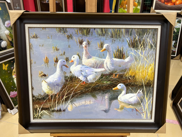 艺昕艺术/朝鲜油画收藏/春江水暖鸭先知/尺寸：60X80CM手绘单幅