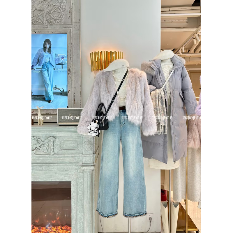 【门店同款】ENJOY2024年冬季翻边豹纹加绒阔腿裤159947870