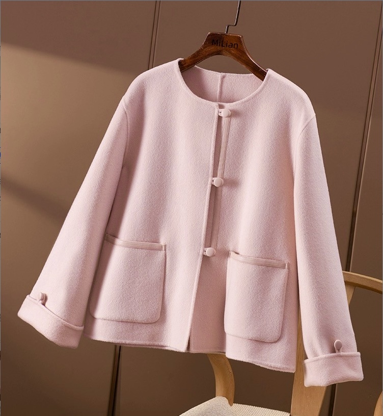 【十里桃花】新中式秋冬气质休闲灰色时尚小个子短款毛呢外套 23165