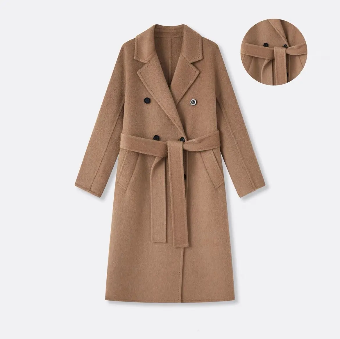 101801【100%骆驼绒】女Max高端经典中长款双面骆驼绒毛呢大衣外套