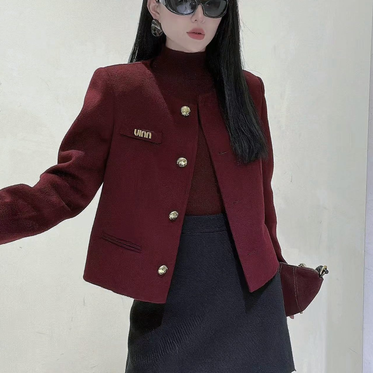 2024秋冬新款气质百搭圆领小香风短款双面呢大衣8888
