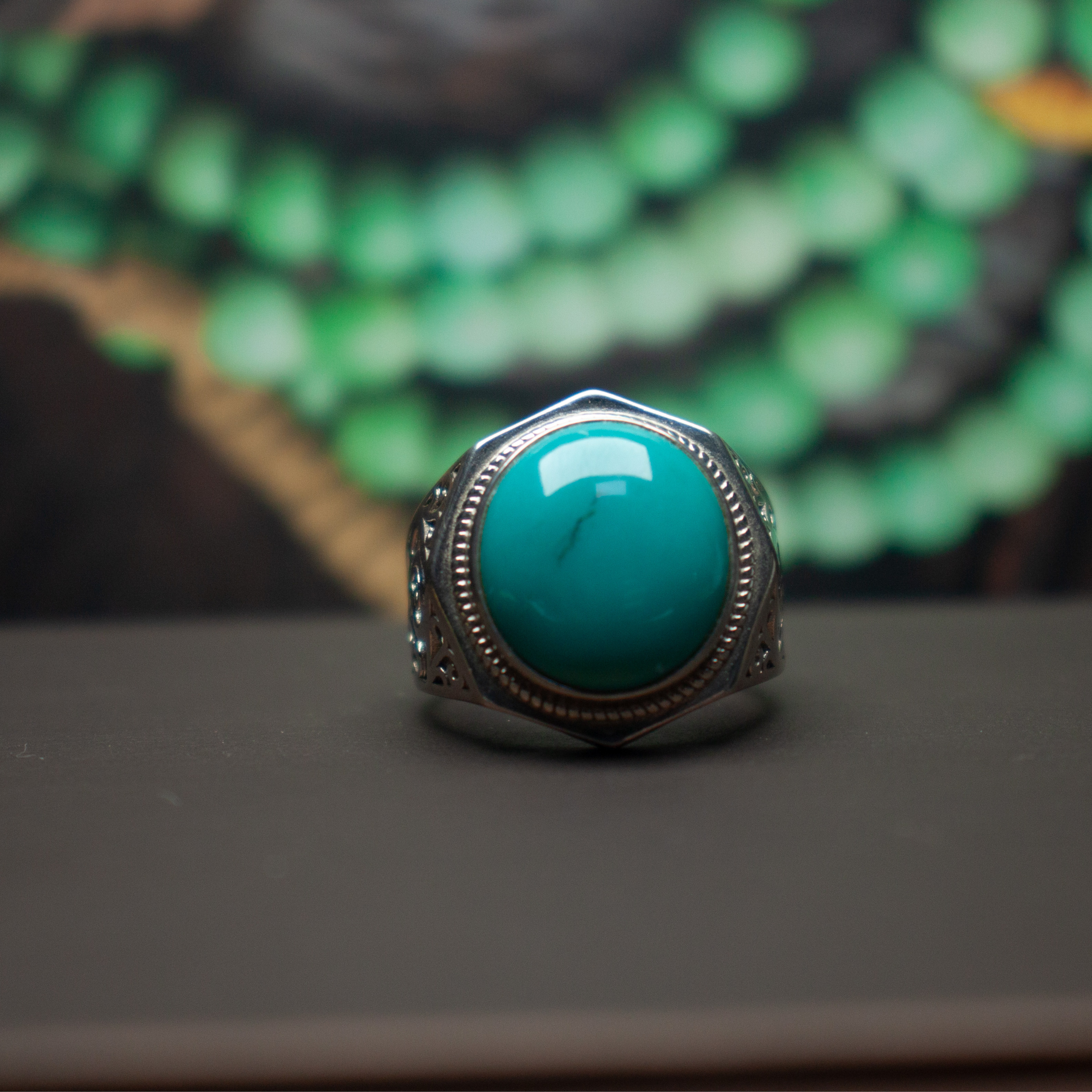 湖北天然原矿绿松石戒指 配饰