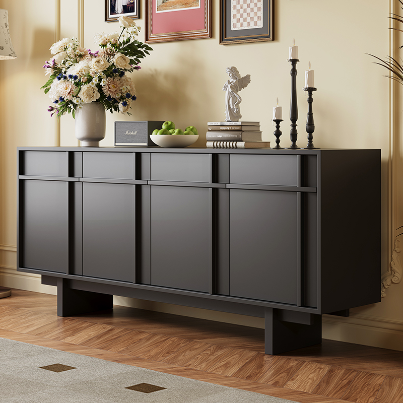 实木斗柜卧室床尾置物边柜黑色法式复中古电视收纳储物柜复古一体