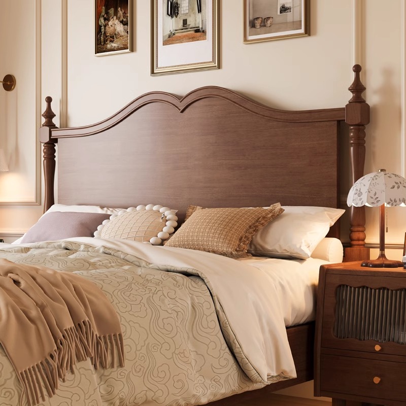 美式复古风实木双人主卧大床架民宿中古风2024年新款木床1米8床铺