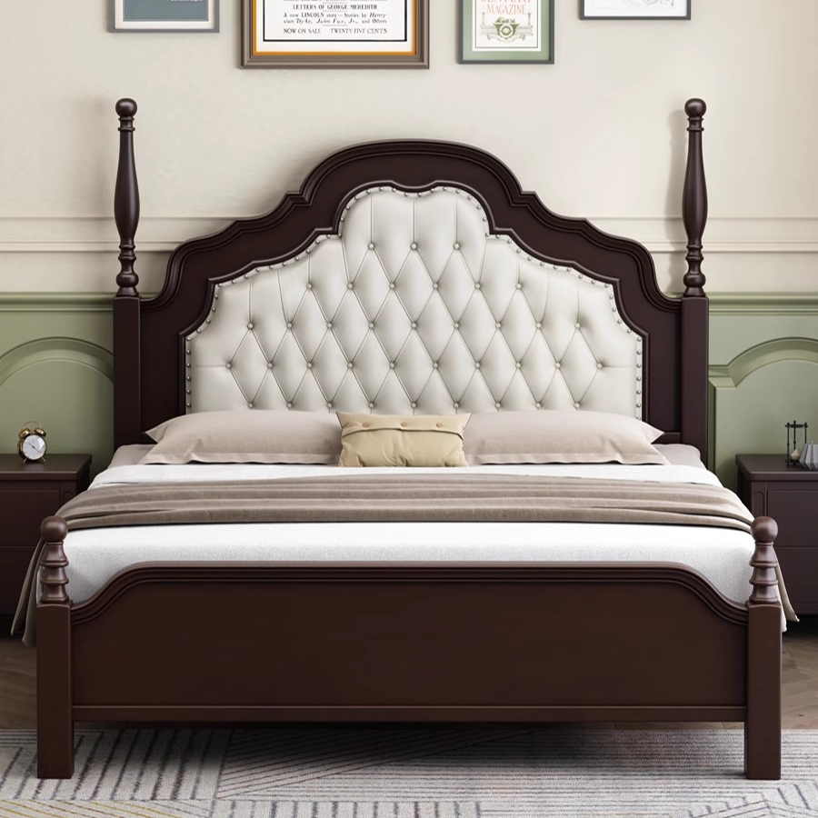 美式实木床复古安娜床主卧1.8米大床双人床现代简约床法式软包床