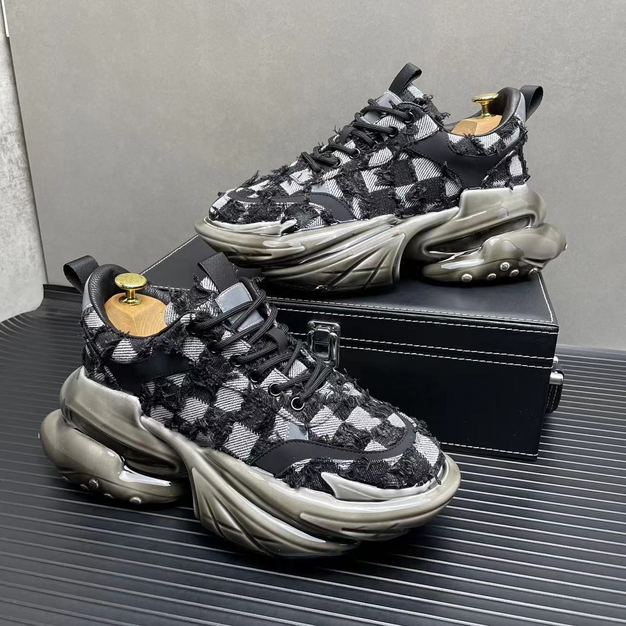 欧洲站男鞋厚底老爹鞋ins潮2023春夏新款百搭松糕拼色休闲运动鞋