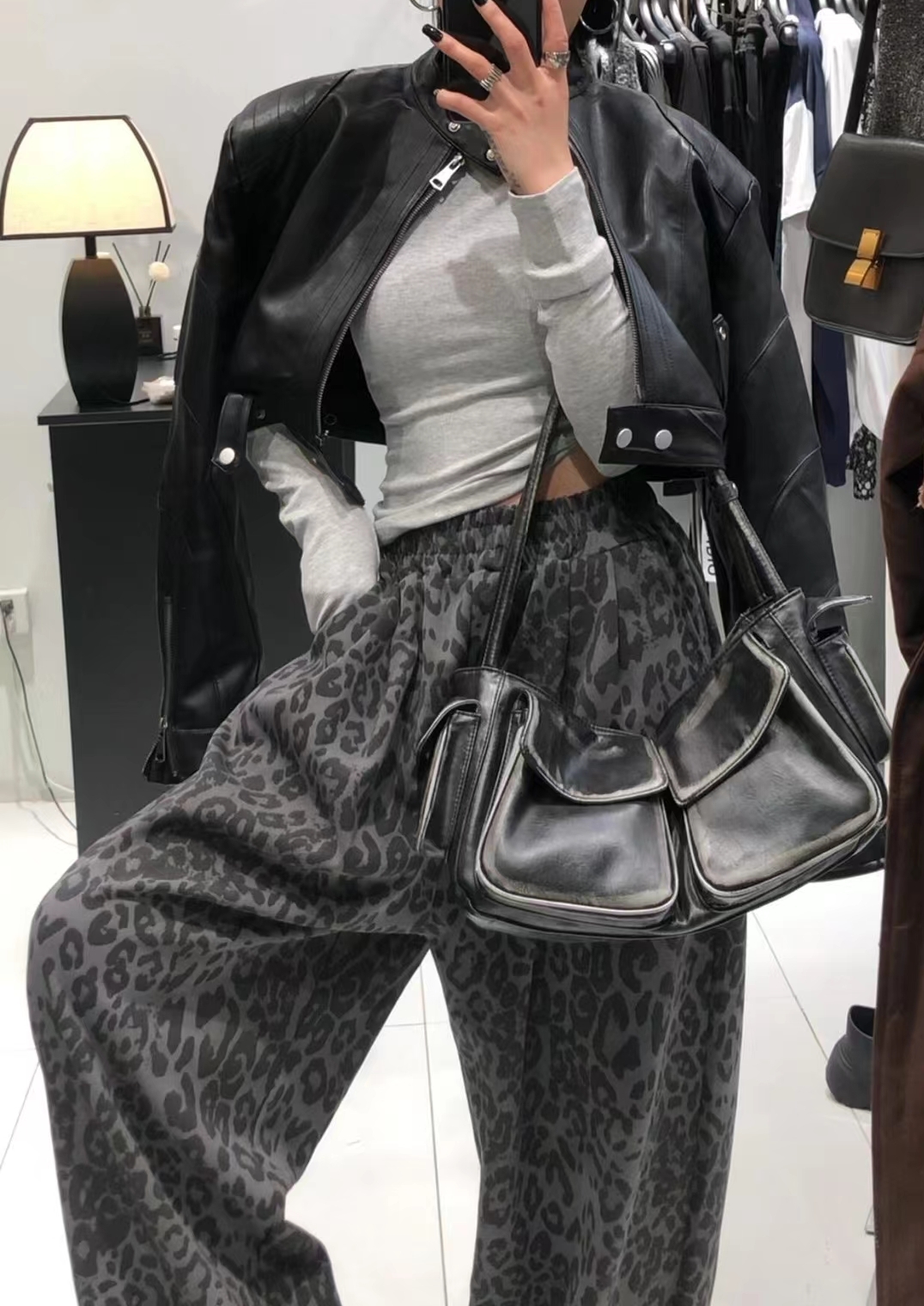 复古时尚豹纹阔腿裤