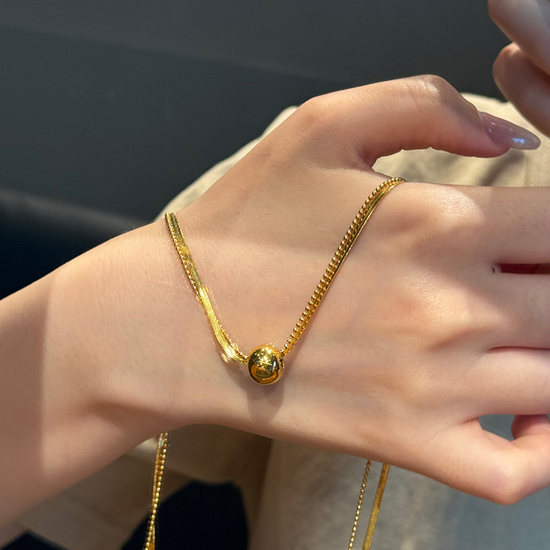 钛钢项链 蛇骨小圆球双层项链女轻奢高级锁骨链不褪色饰品百搭
