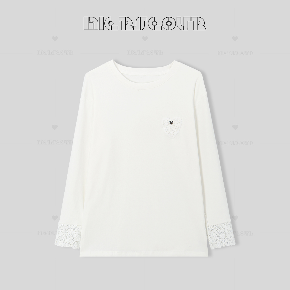 冬季新款刺绣花边T恤加厚圆领上衣8252 -1