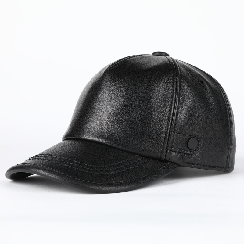 新款真皮棒球帽男士户外休闲棒球帽时尚潮流中老年鸭舌帽秋冬保暖