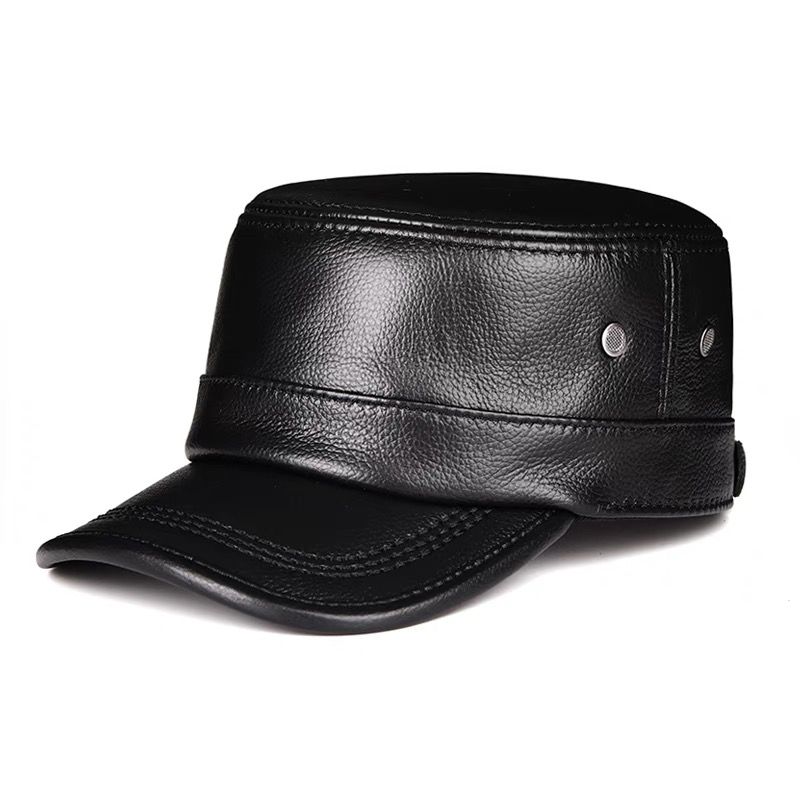 男士真皮帽子头层牛皮平顶帽户外休闲爸爸帽
