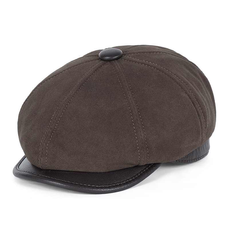 秋冬季八角帽男女翻绒鸭舌帽中年羊皮前进帽休闲英伦报童帽时尚潮