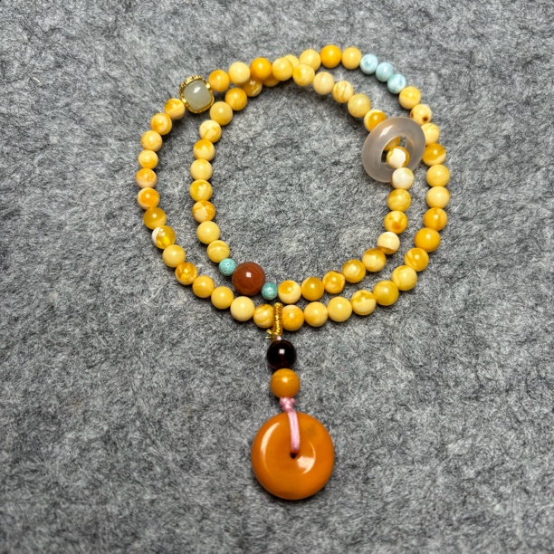 天然蜜蜡白花DIY多圈手串，一款多戴，可给小宝宝做项链