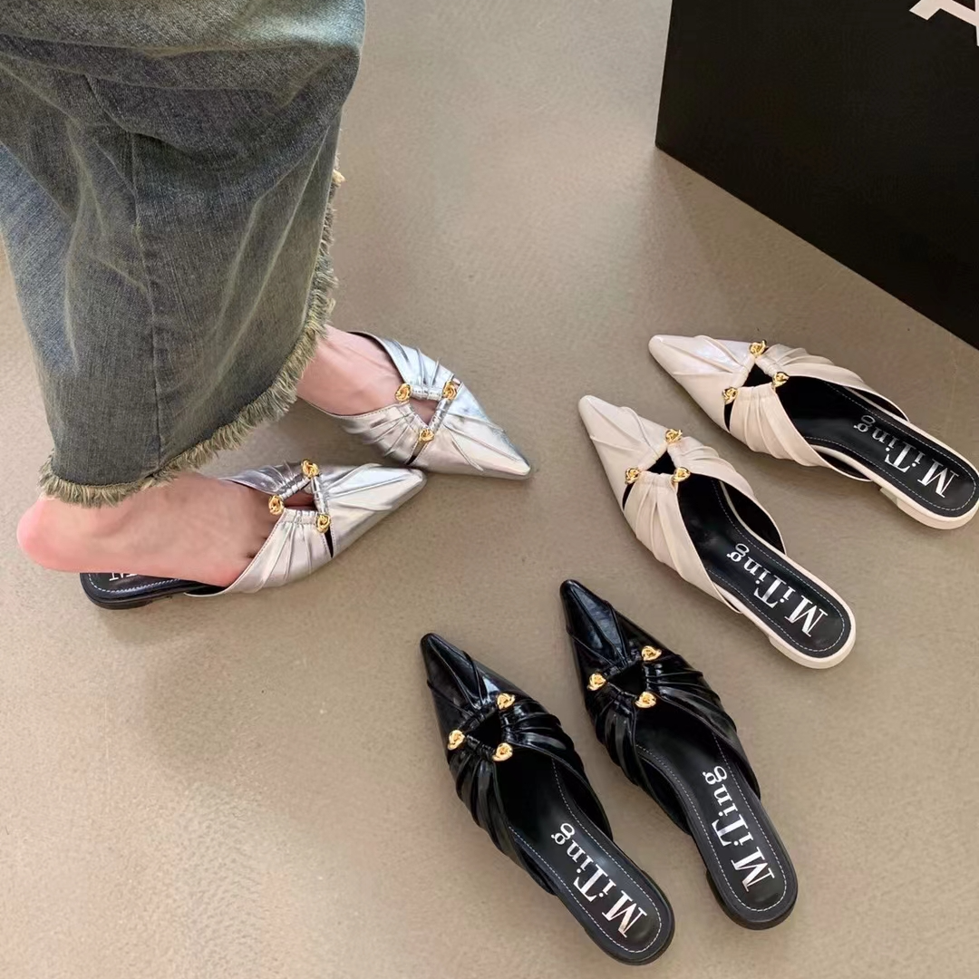 时尚设计漆皮镂空包头平底穆勒鞋女半拖鞋2025夏新款夏季凉拖鞋潮